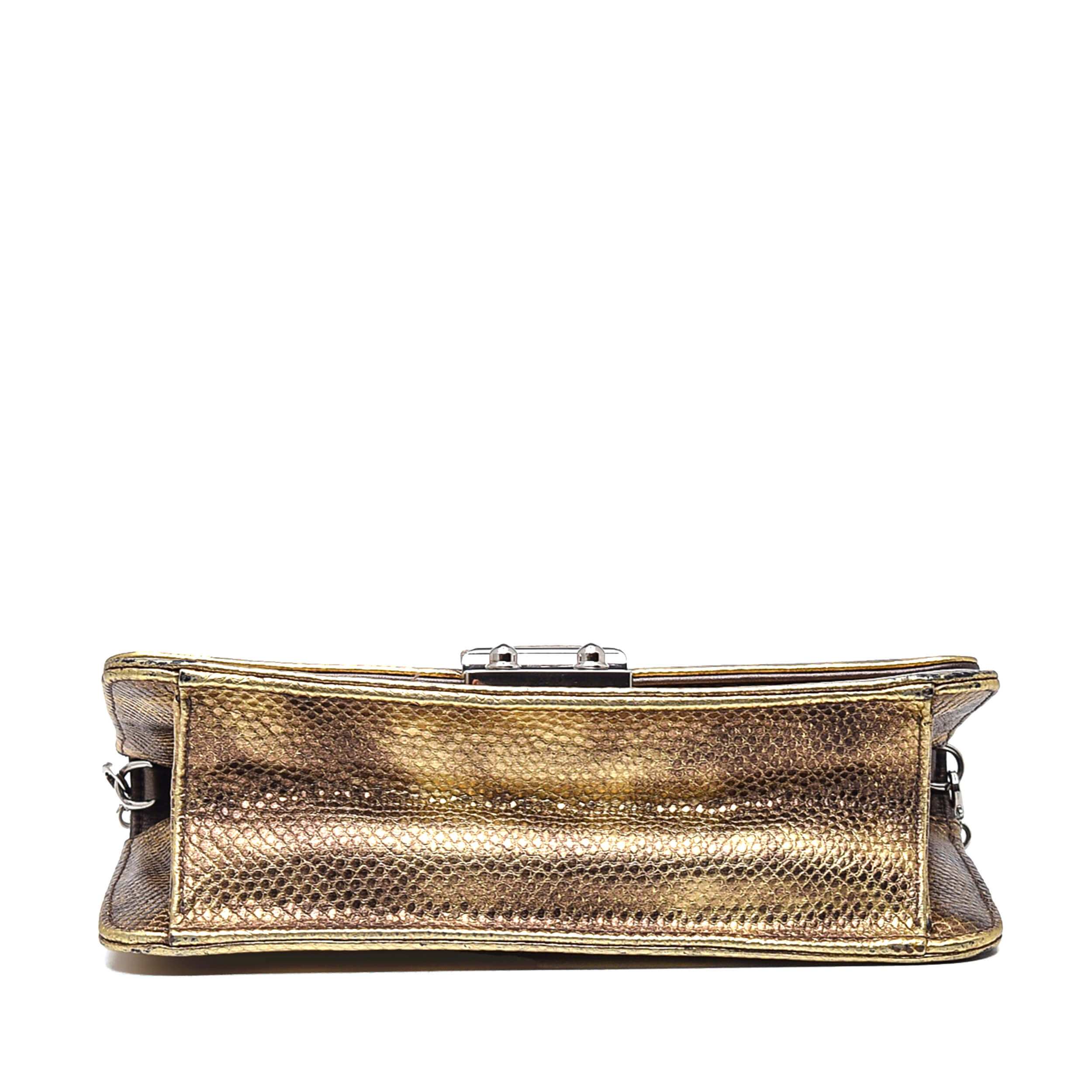 Christian Dior - Gold Exotic Leather Wallet on Chain Bag